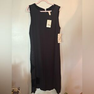 J Jill Women Maxi Dress Black Bead Velvet Y2K Sleeveless Art to Wear Lagenlook